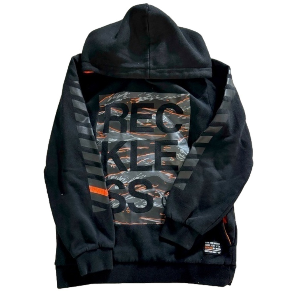 Young & Reckless Black Grey Orange Skater Hoodie Youth Boy Large Size 14